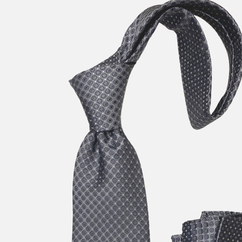 Silver Premium Silk Dot Tie and Hanky | Dolce Vita Fashions
