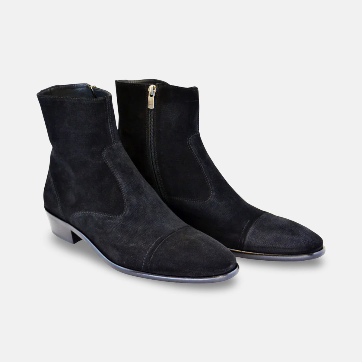 Corrente Black Suede Side Zip Boots – Men’s Dress Ankle B