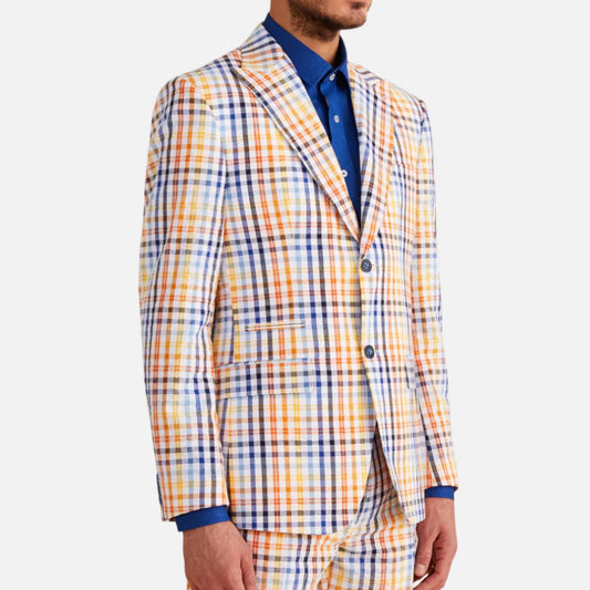Mens Seersucker Blazer White Multi | XL