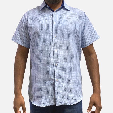 Clearance | Mens Blue Short Sleeve Summer Shirt | Slim Fit | size XL