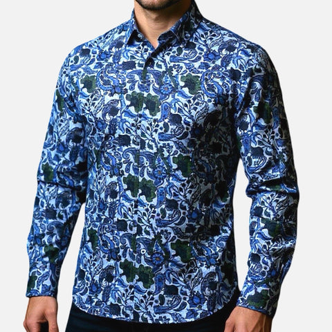 Luchiano Visconti Blue Paisley Button up Shirt