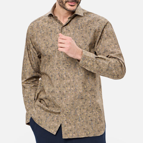 Luchiano Visconti Tan Multicolor Gingham Shirt – 100% Organic Cotton