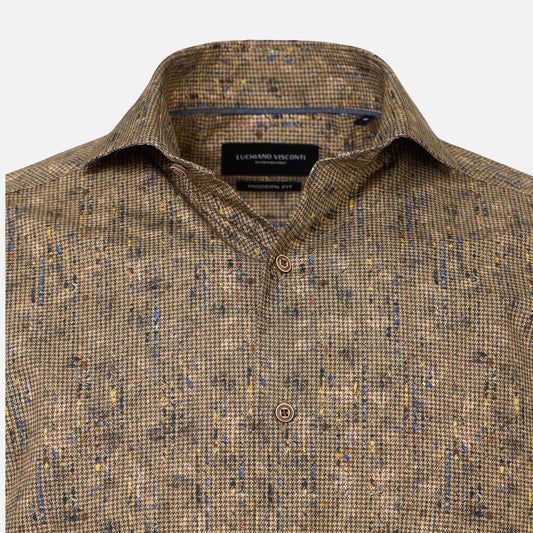 Luchiano Visconti Tan Multicolor Gingham Shirt – 100% Organic Cotton
