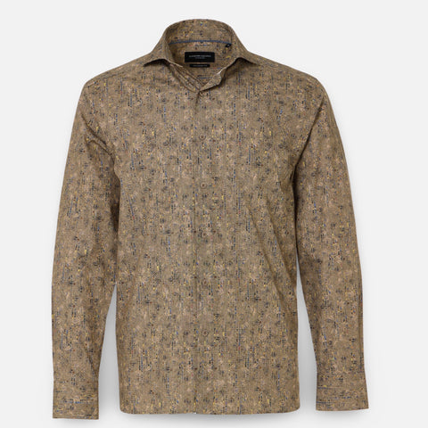 Luchiano Visconti Tan Multicolor Gingham Shirt – 100% Organic Cotton