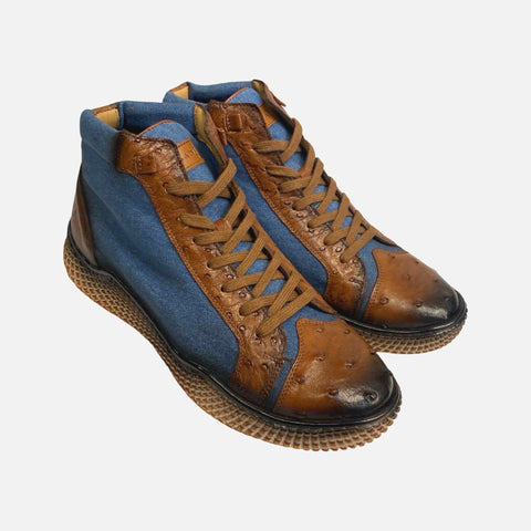 Ostrich and denim sneakers for men