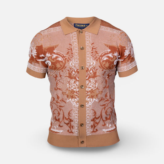 Prestige Polo Full Button Down  Summer Knit shirt | CMK-6031 Khaki