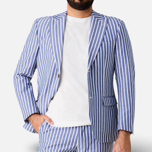 Inserch Wide Striped Seersucker Suit River Blue