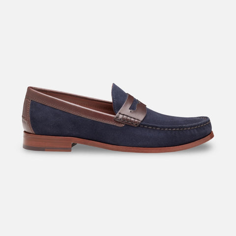 Johnston & Murphy Baldwin Penny Loafer Navy Waxed English Suede