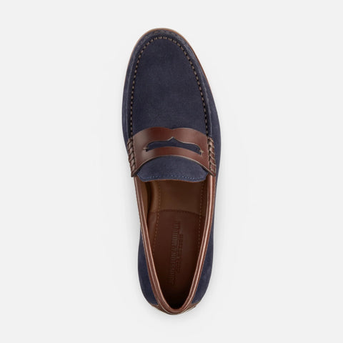 Johnston & Murphy Baldwin Penny Loafer Navy Waxed English Suede