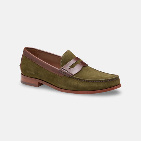Johnston & Murphy Baldwin Penny Loafer Olinve Waxed English Suede