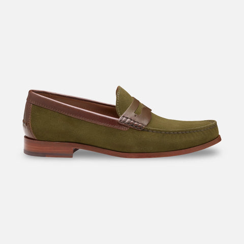 Johnston & Murphy Baldwin Penny Loafer Olinve Waxed English Suede