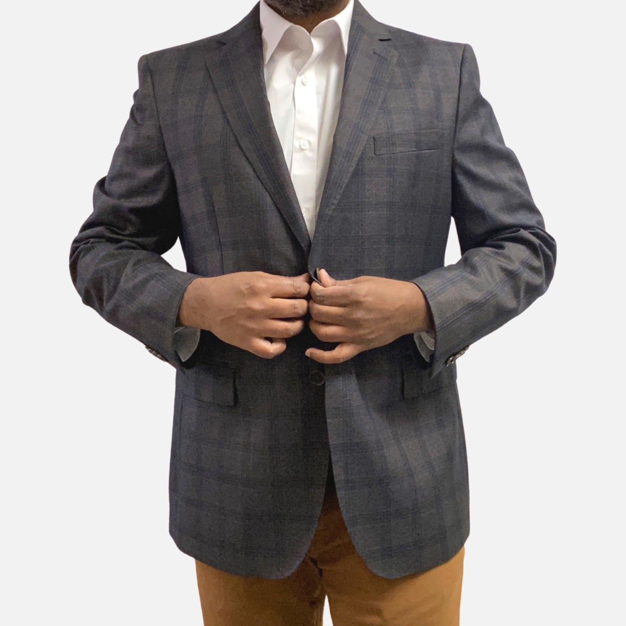 Plaid silk and wool blend sports coat for men