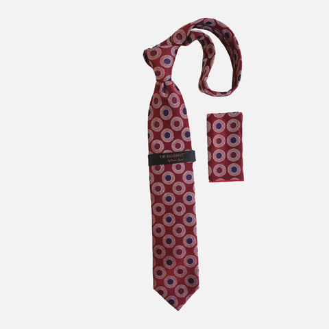 Steven Land “BW2401” Red Silk Tie and Hanky
