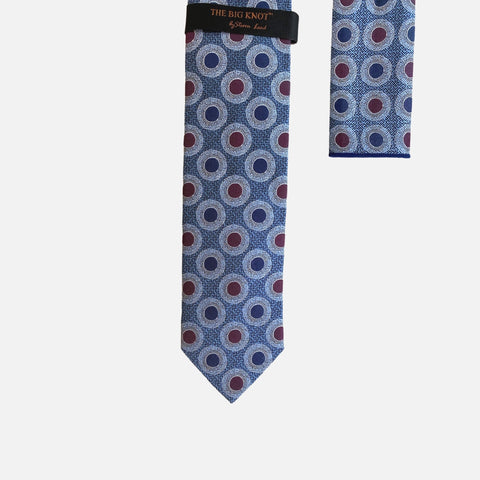 Steven Land “BW2401” Blue Silk Tie and Hanky