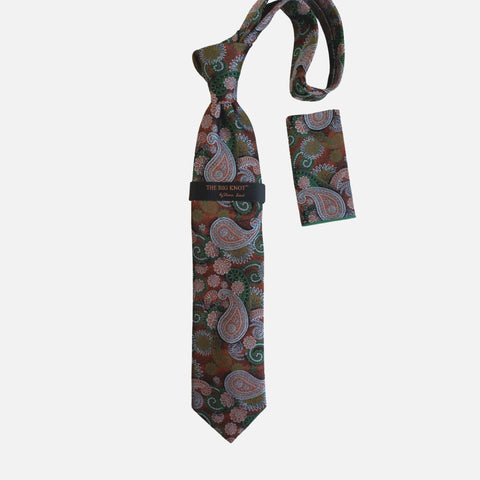 Steven Land “BW2430” Brown Silk Tie and Hanky