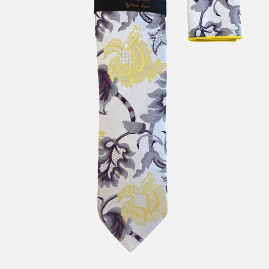 Steven Land “BW2431” Gold Silk Tie and Hanky