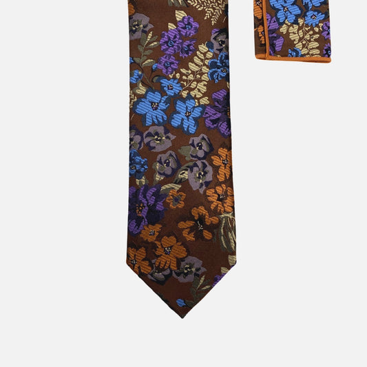 Steven Land “BW2412” Brown Silk Tie and Hanky