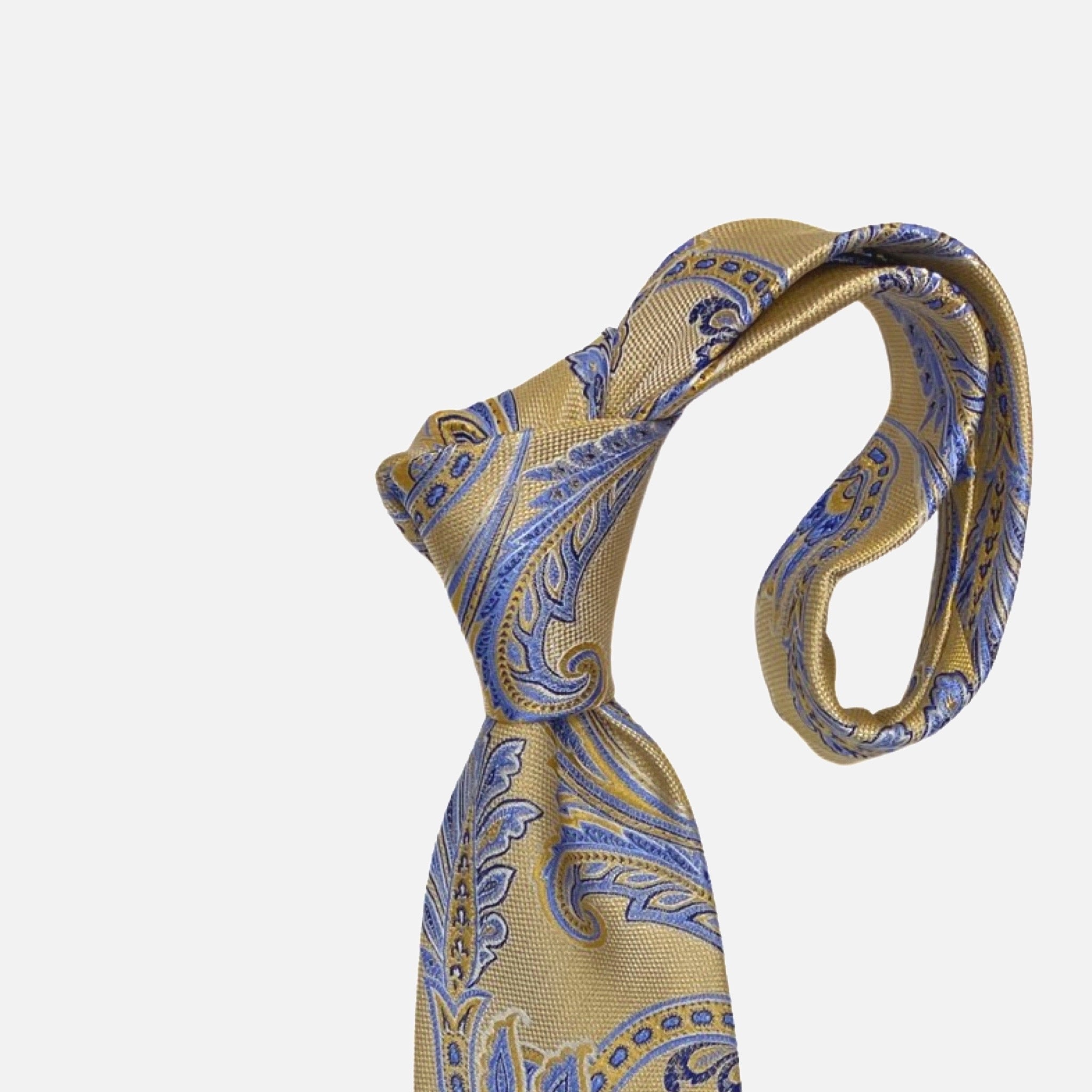 Handmade 100% Silk Tie with Textured Pattern | Gold and Blue