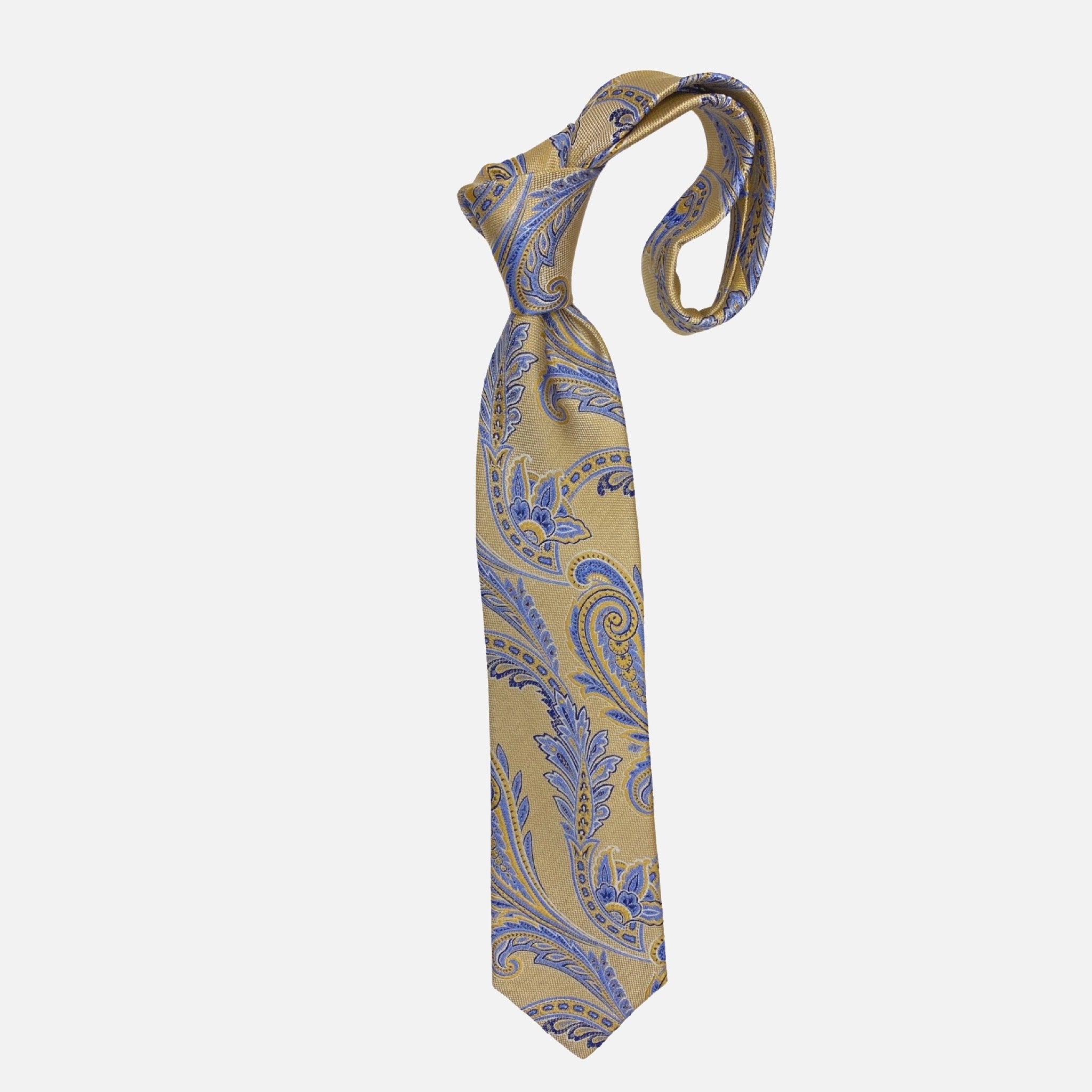 Handmade 100% Silk Tie with Textured Pattern | Gold and Blue