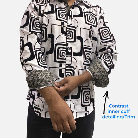 Mens button up shirt with contrast inner cuff detailing