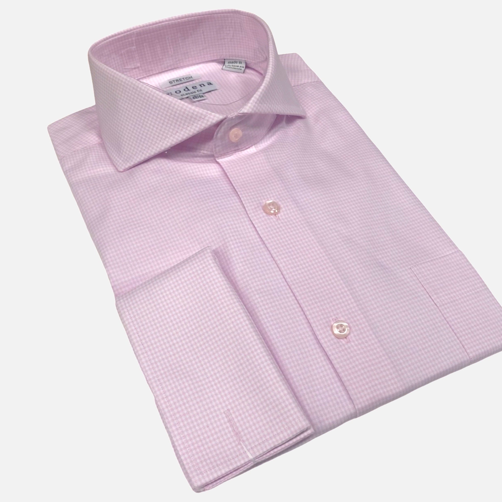 Men’s Pink Mini Check Dress Shirt with French Cuff | Classic Fit