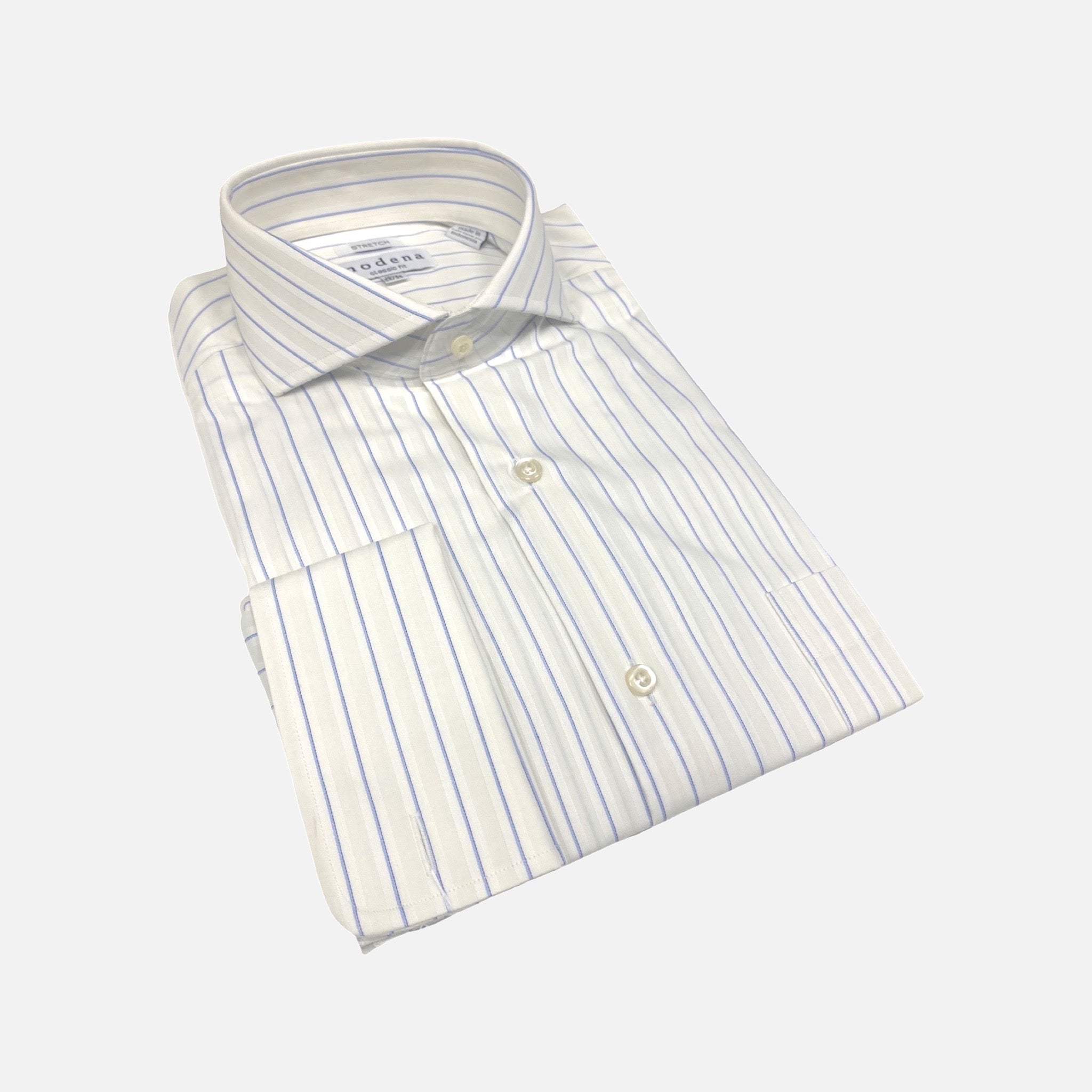 Mens Off White Shirt with Blue Stripe French Cuff Dress Shirt | Classic Fit 17.5 (36/37) Mens Off White Shirt with Blue Stripe French Cuff Dress Shirt | Classic Fit 17.5 (36/37)