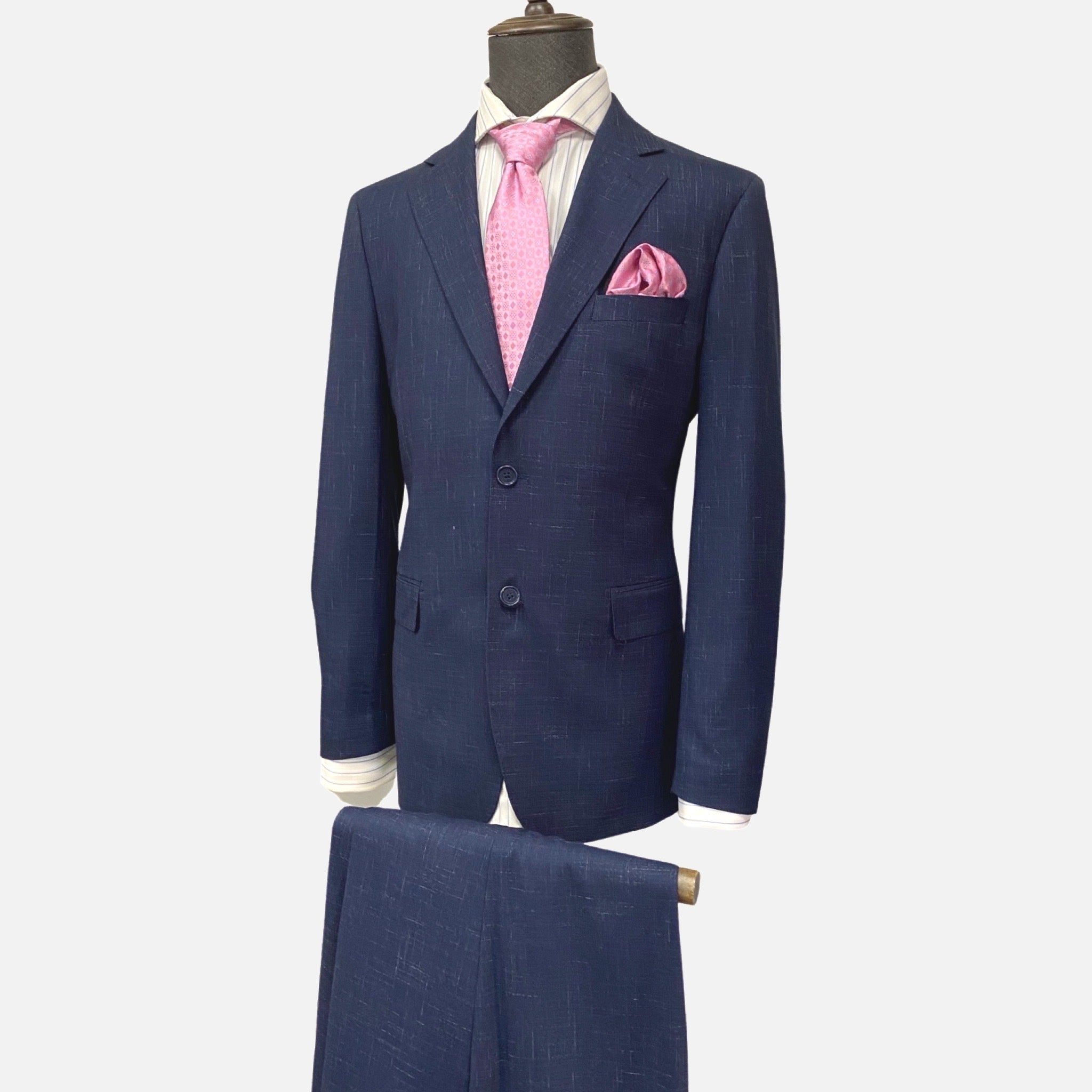 Men’s Blue Suit with Subtle Design - Single Breasted, Notch Lapel, Double Vents
