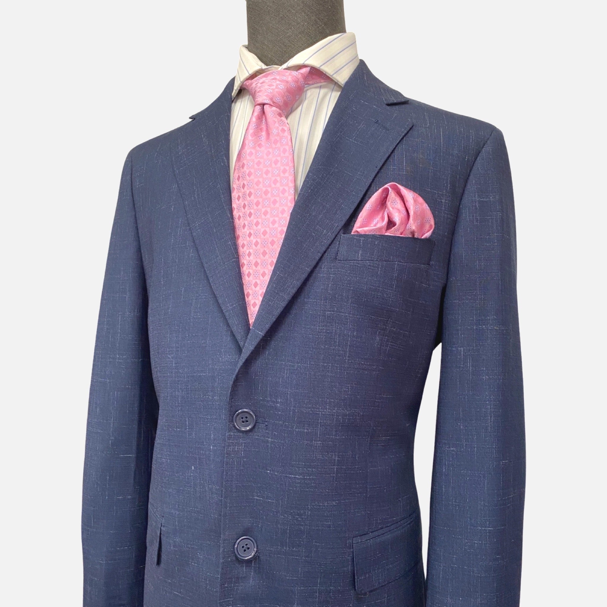 Men’s Blue Suit with Subtle Design - Single Breasted, Notch Lapel, Double Vents