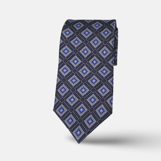 JZ Richards 100% Silk Black and Blue Diamond. Medallion pattern Tie