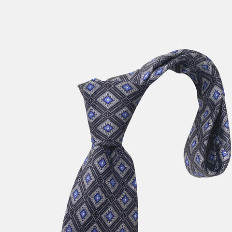 JZ Richards 100% Silk Black and Blue Diamond. Medallion pattern Tie