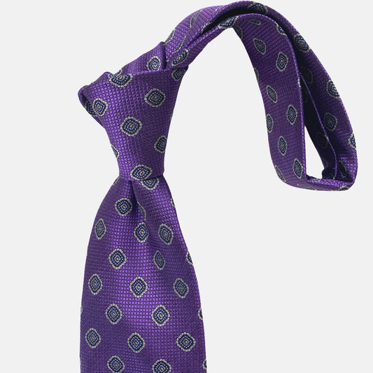 Handmade 100% Silk Tie – Burnt Orange with Blue Geometric Medallions