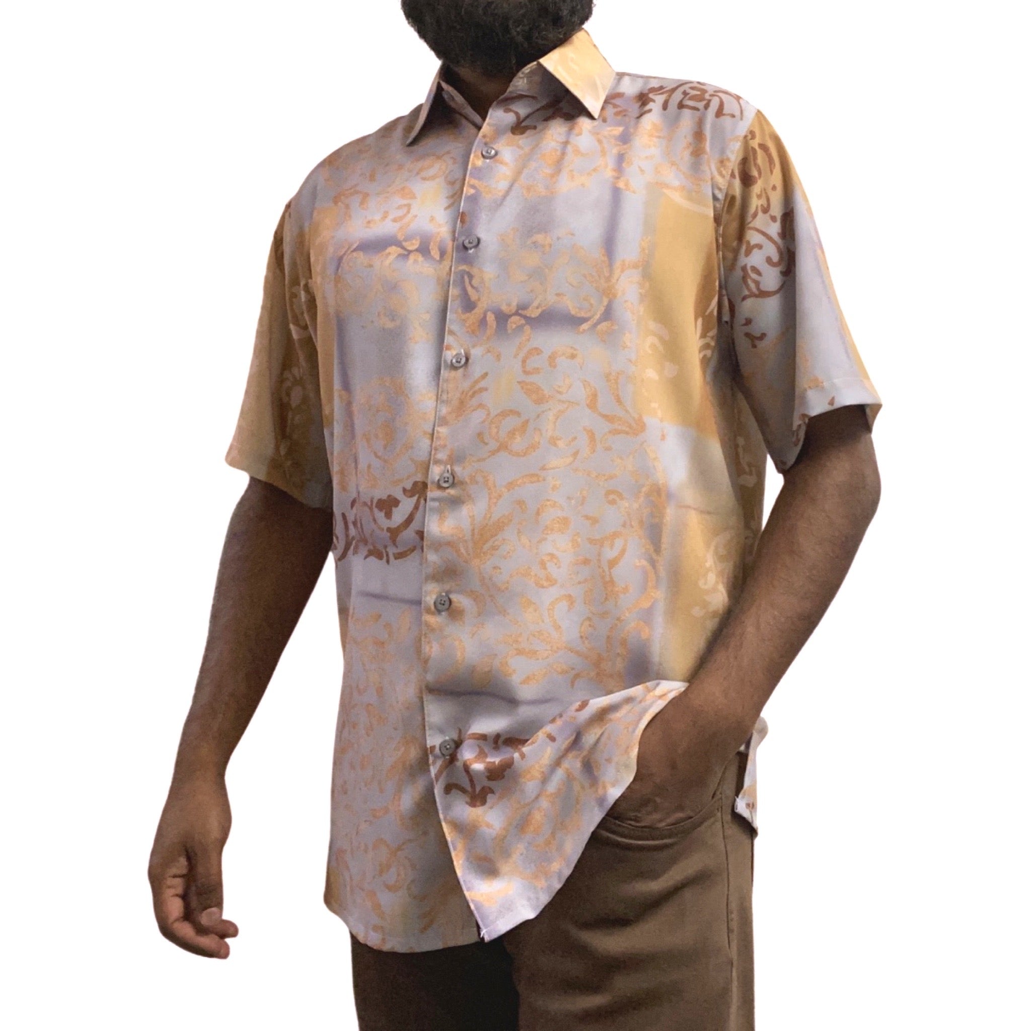 Mens gray and brown casual short sleeve shirt