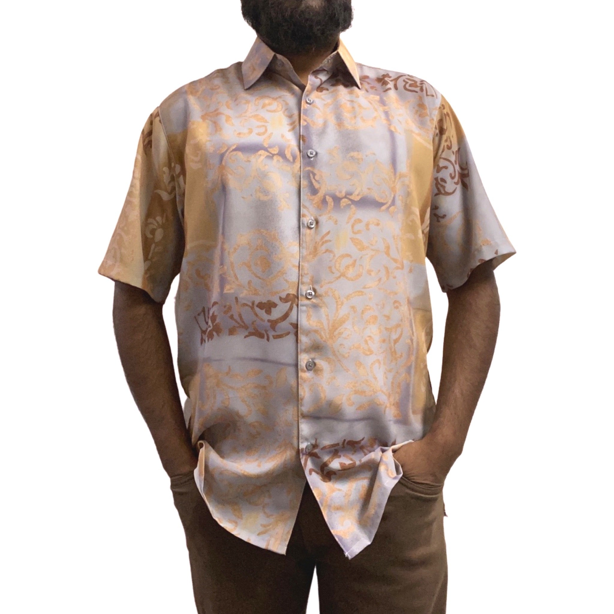 Mens short sleeve casual button up shirt wear untucked