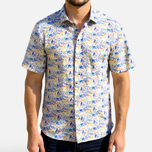 Luchiano Visconti Men’s Short Sleeve Modern Fit Shirt SEFSSB52 – Coastal Print