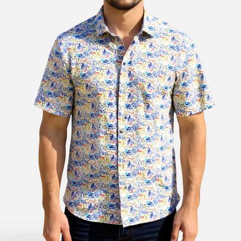 Luchiano Visconti Men’s Short Sleeve Modern Fit Shirt SEFSSB52 – Coastal Print