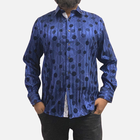 Blue slim fit shirt with polka dot focking