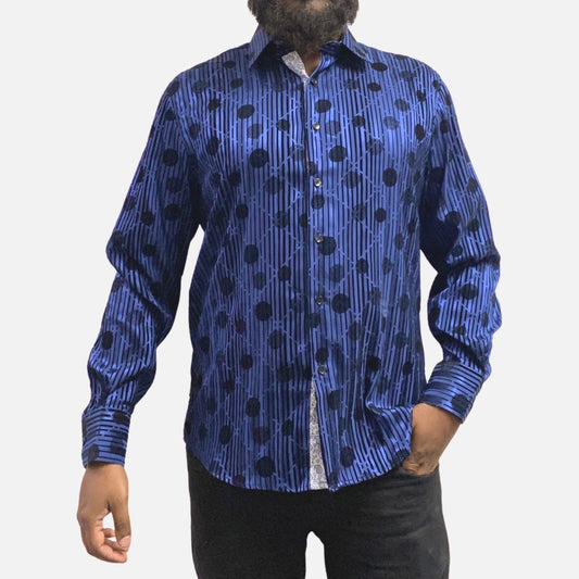 Mens blue slim fit flocking design shirt