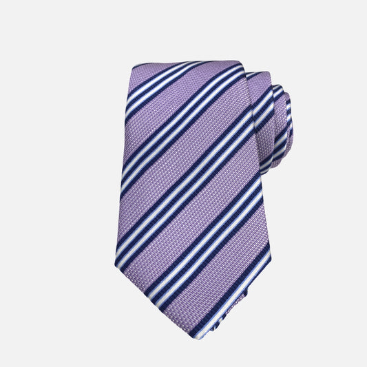 Purple Diagonal Striped Tie with Navy Blue and White