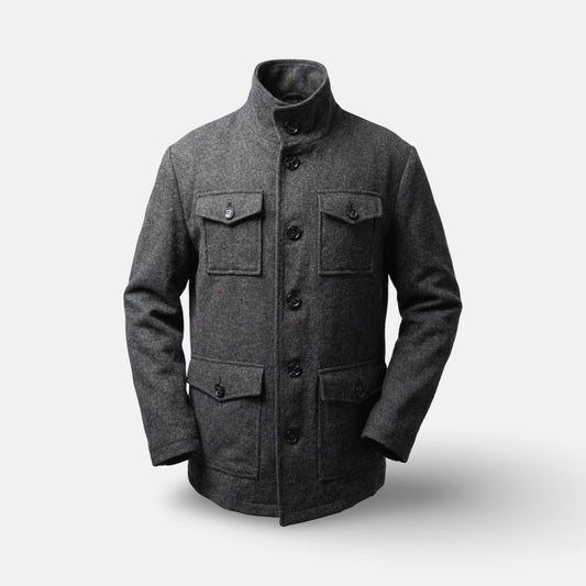 Men’s Gray Wool-Blend Pocket Jacket