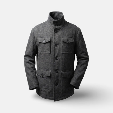 Men’s Gray Wool-Blend Pocket Jacket