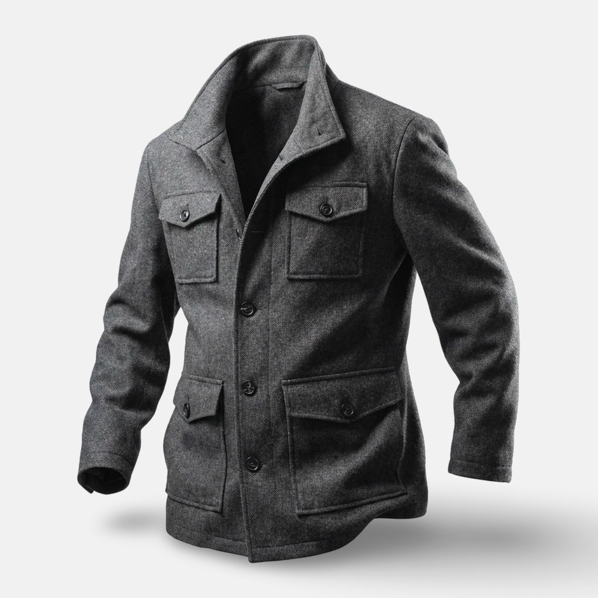 Men’s Gray Wool-Blend Pocket Jacket