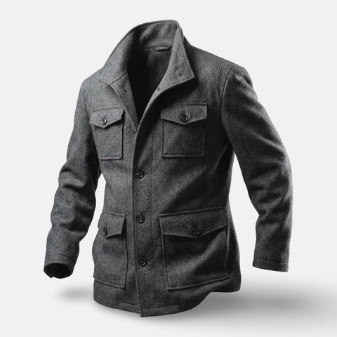 Men’s Gray Wool-Blend Pocket Jacket