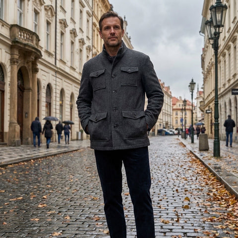 Men’s Gray Wool-Blend Pocket Jacket