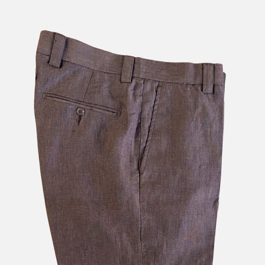 Classic Fit Brown Linen Pants for Men - 100% Linen, Flat Front