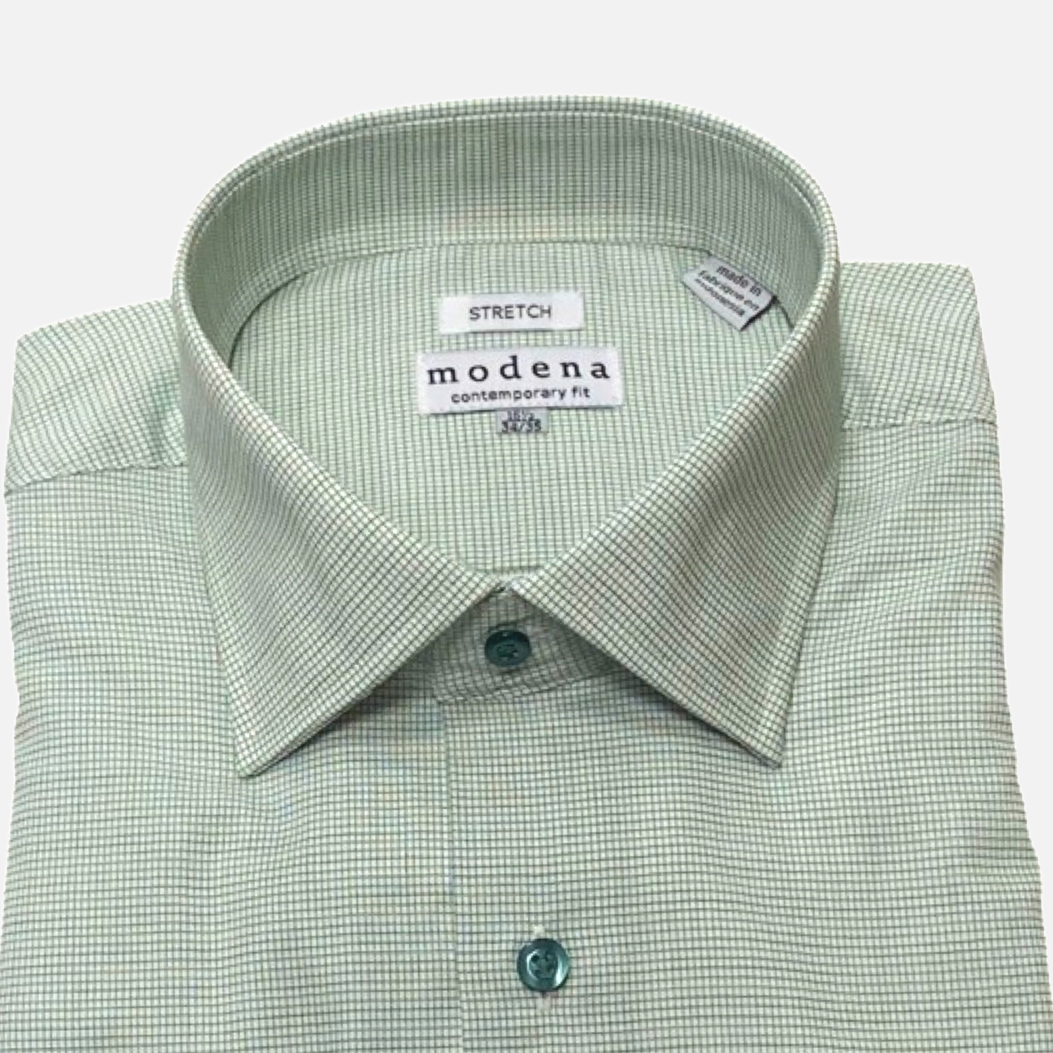 Modena Contemporary Fit Dress Shirt: Green Mini Check Line Pattern 18.5 (34/35) Modena Contemporary Fit Dress Shirt: Green Mini Check Line Pattern 18.5 (34/35)