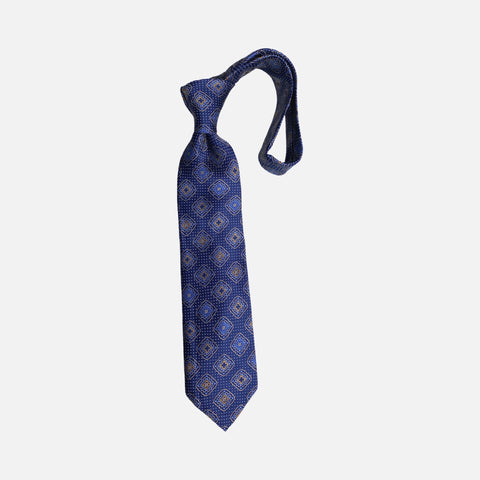 Bruno Piattelli Hand Made Silk Tie | Blue Medallion & Pin Dot