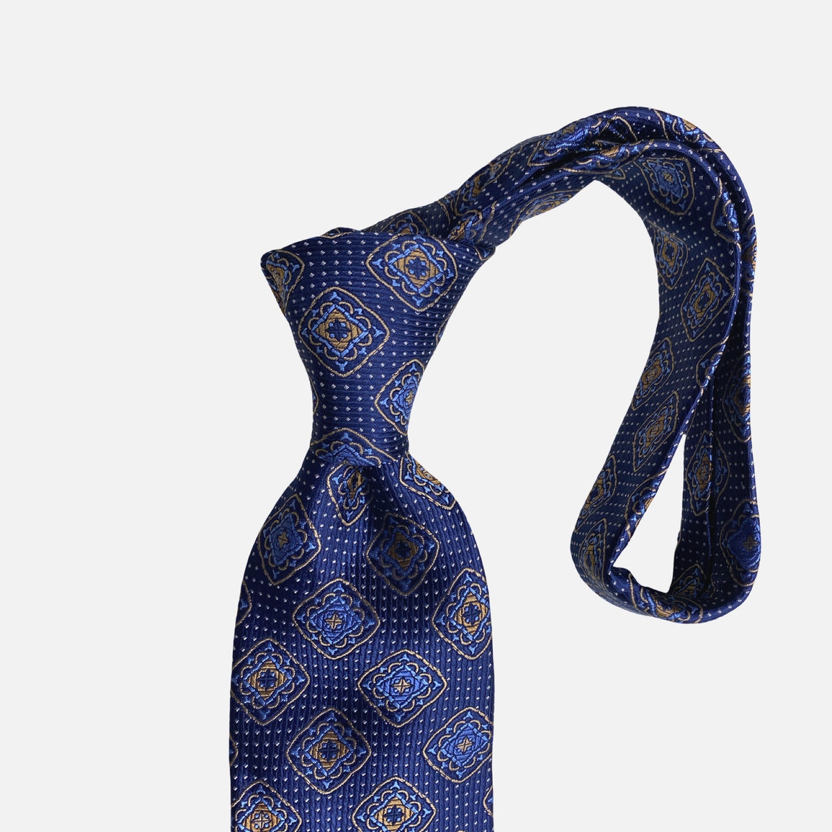 Bruno Piattelli Hand Made Silk Tie | Blue Medallion & Pin Dot