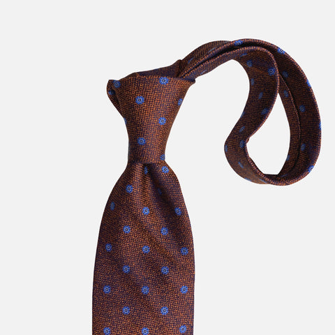 Bruno Piattelli Hand Made Silk Tie | Burnt Orange  Floral Rosette Motif