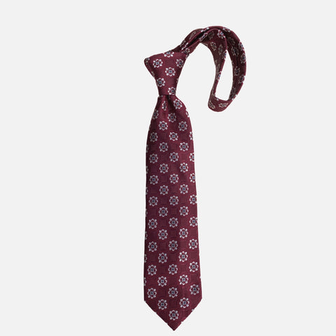 Bruno Piattelli Hand Made Silk Tie | Burgundy Floral Medallion