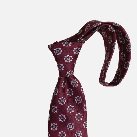 Bruno Piattelli Hand Made Silk Tie | Burgundy Floral Medallion